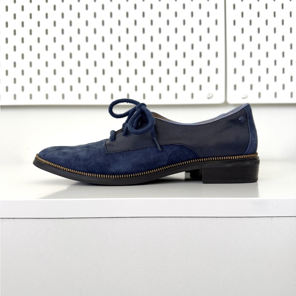 Hush Puppies Navy Blue Mixed Leather Oxfords